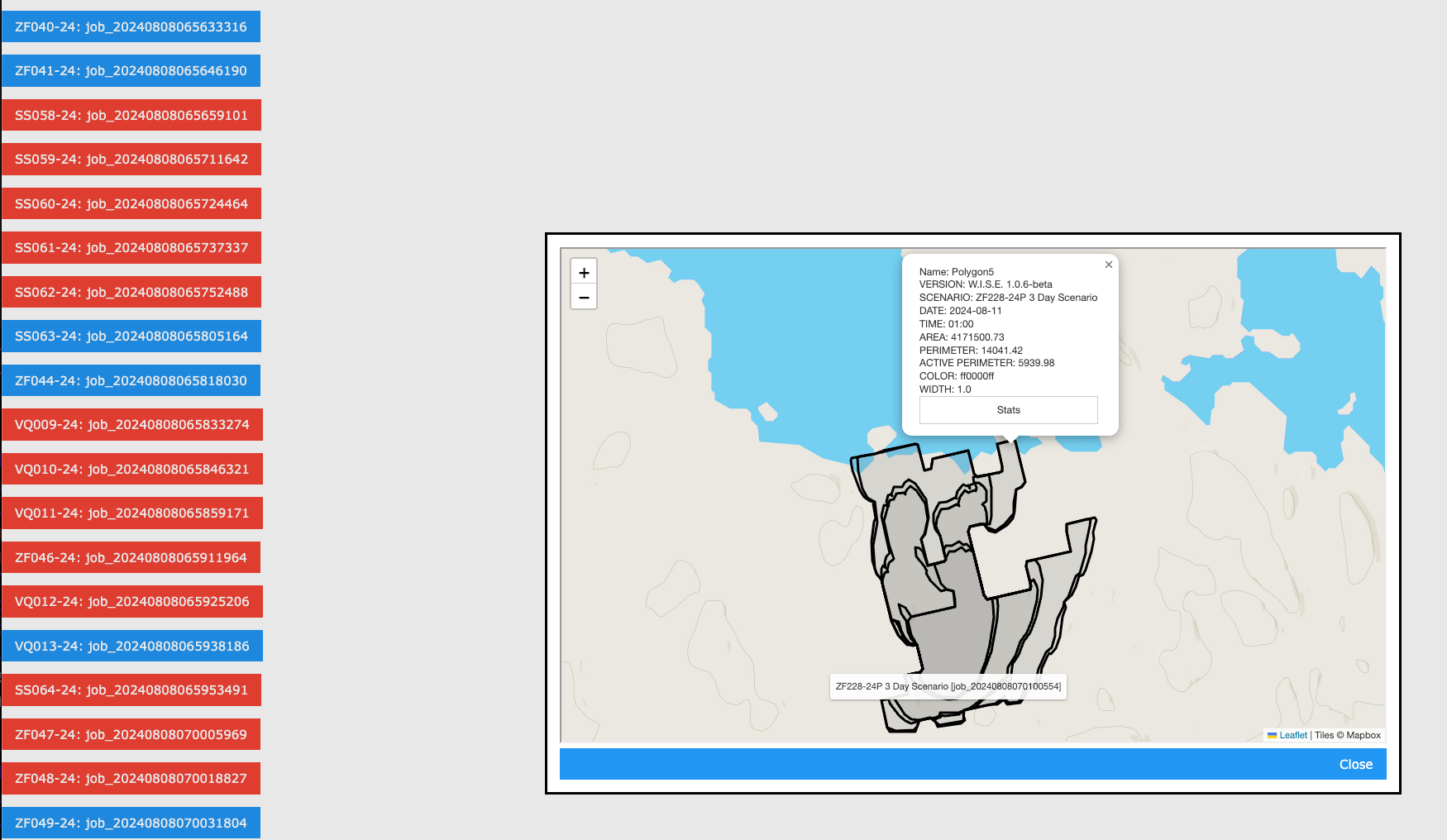 WISE Results Interface Screenshot